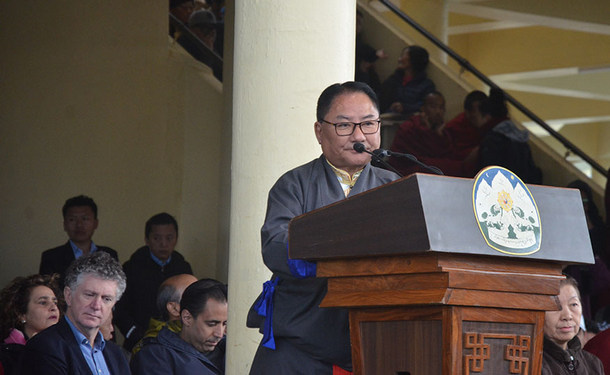 Pema Jungney delivering the Statement of the Tibetan Parliament in-Exile on the occasion of 30th anniversary of the conferment of the Nobel Peace Prize on His Holiness the Dalai Lama, in Dharamshala, India, on December 10, 2019. Photo: TPI/Yangchen Dolma