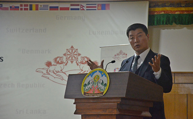 Dr Lobsang Sangay, President of the Central Tibetan Administration delivering the keynote address at the inaugural ceremony of the 8th International Conference of TSGs in Dharamshala, India,  November 3, 2019. Photo: TPI/Yangchen Dolma