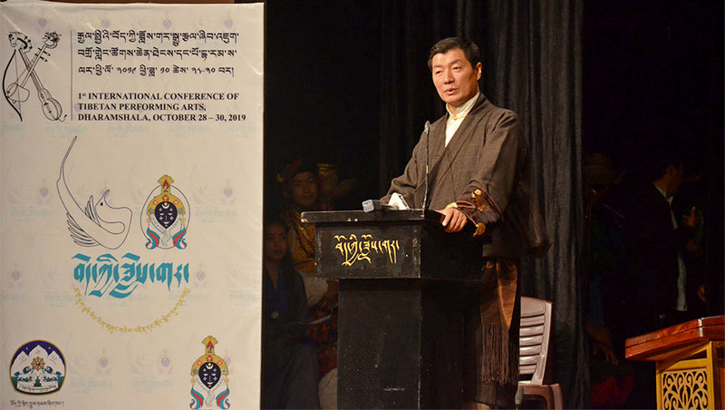 President Dr Lobsang Sangay speaking at the inaugural ceremony of the First-ever International conference of Tibetan Performing Arts and the 60th anniversary of TIPA, October 28, 2019, in Dharamshala, India. Photo: TPI/Yangchen