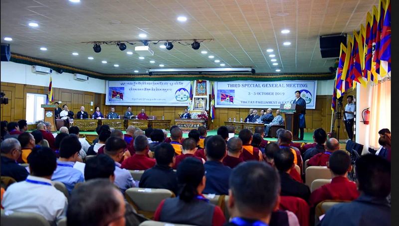 President Dr Lobsang Sangay, addressing the closing ceremony of the ‘3rd Special General Meeting’ of Tibetans at the CTA headquarters, Dharamshala, 5 October 2019. Photo: TPI/Yangchen Dolma
