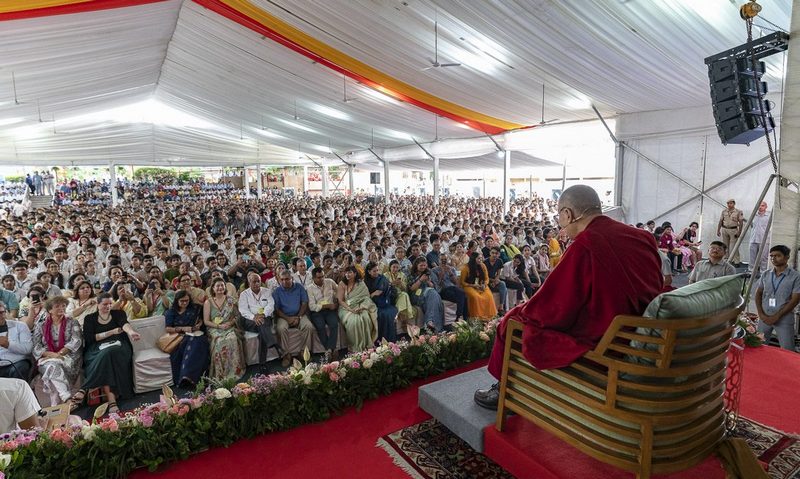 The crowd of more than 2400 students and teachers from 84 schools attending His Holiness the Dalai Lama's talk hosted by SPIC MACAY at Shri Ram School in, New Delhi, India on September 20, 2019. Photo by Tenzin Choejor