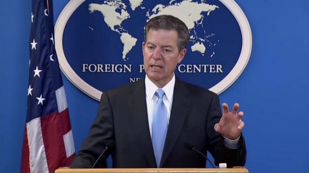 Sam Brownback briefing on “Promoting International Religious Freedom”, an initiative sidelining the UN General Assembly in New York, New York, United States, on September 23 , 2019. Photo courtesy State Department
