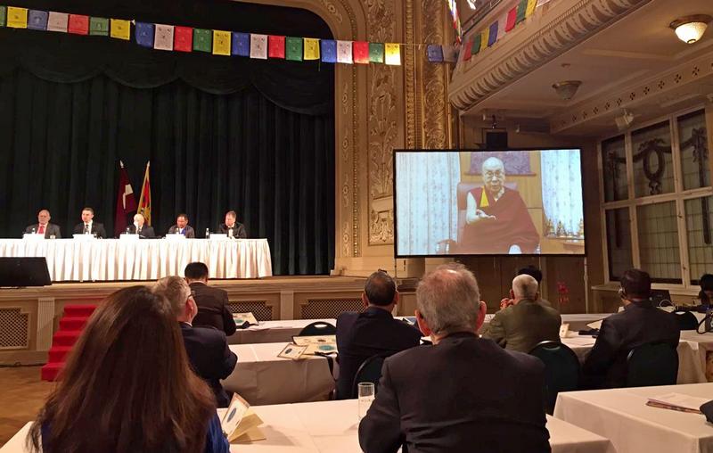 Screening His Holiness the Dalai Lama's special video message to the 7th World Parliamentarians’ Convention on Tibet in Riga, Latvia, May 9, 2019. Photo: TPI