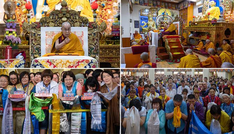 His Holiness the Dalai Lama at the main Tibetan Temple for his teachings requested by Russian Buddhists in Dharamshala, HP, India on May 10, 2019. Photo by Tenzin Choejor