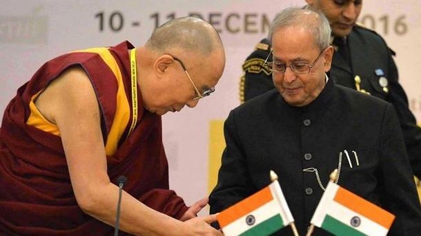 His Holiness the Dalai Lama and President of India Pranab Mukherjee at the Laureates and Leaders for Children Summit at the Rashtrapati Bhavan Cultural Centre in New Delhi, India on December 10, 2016. Photo: File