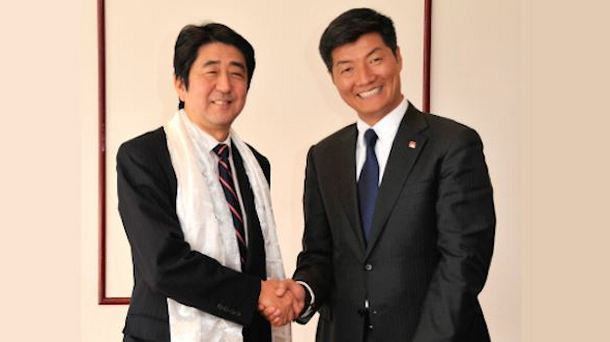 Sikyong Dr Lobsang Sangay with Mr Shinzo Abe, then leader of the Liberal Democratic Party during the former’s visit to Japan in April 2012. Photo: File/CTA