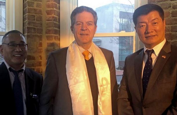 President Dr Lobsang Sangay accompanied by Representative of His Holiness the Dalai Lama for North America, Ngodup Tsering with Sam Brownback, the US Ambassador for Religious Freedom, Washington D.C., USA, on February 12, 2020. Photo: OOT, Washington DC