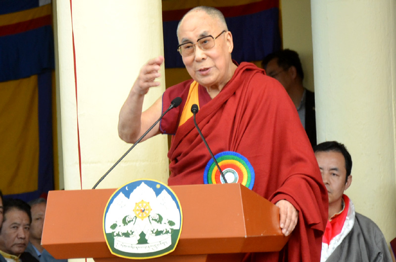 His Holiness the Dalai Lama addressing at the main Tibetan temple in Dharamshala, India, May 27, 2016. Photo: TPI/Yeshe Choesang