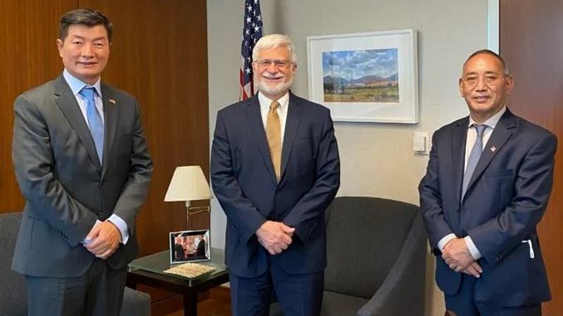 Sikyong Dr Lobsang Sangay and Representative Ngodup Tsering during their meeting with the new Special Coordinator for Tibetan issues, Robert Destro at the U.S. State Department, Washington, DC, USA, October 15, 2020. Photo: Office of Tibet, Washington, DC